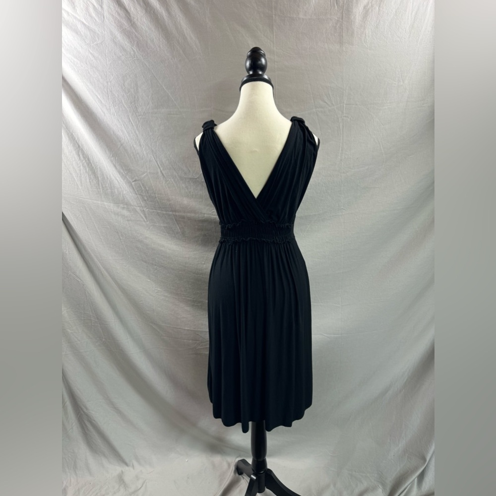 Low Cut Front And Back Shirred Waist A-Line Dress Black - Picture 3 of 5